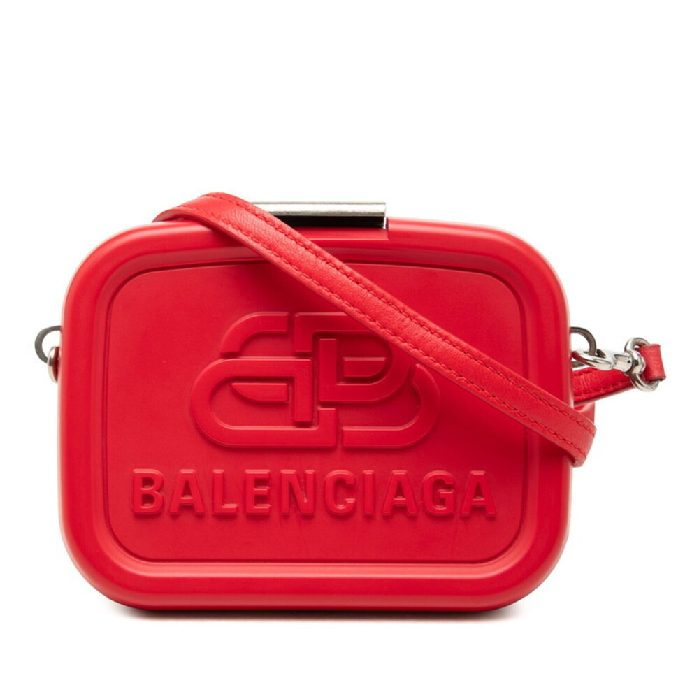 Balenciaga Lunchbox Mini Case Crossbody Shoulder Bag 638324 Red Plastic Leath...